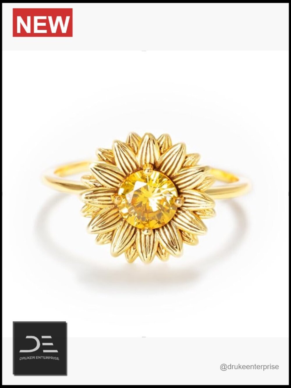 18K Gold Plated Stacking Ring, 925 Sterling Silver Flower Ring with Cubic